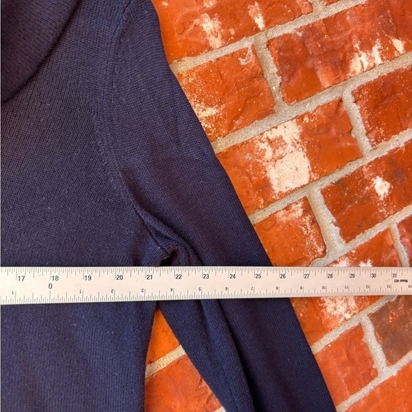 Laure Ralph Lauren Womens Large Navy Wool Blend Turtleneck Sweater Button Sleeve - Picture 6 of 8